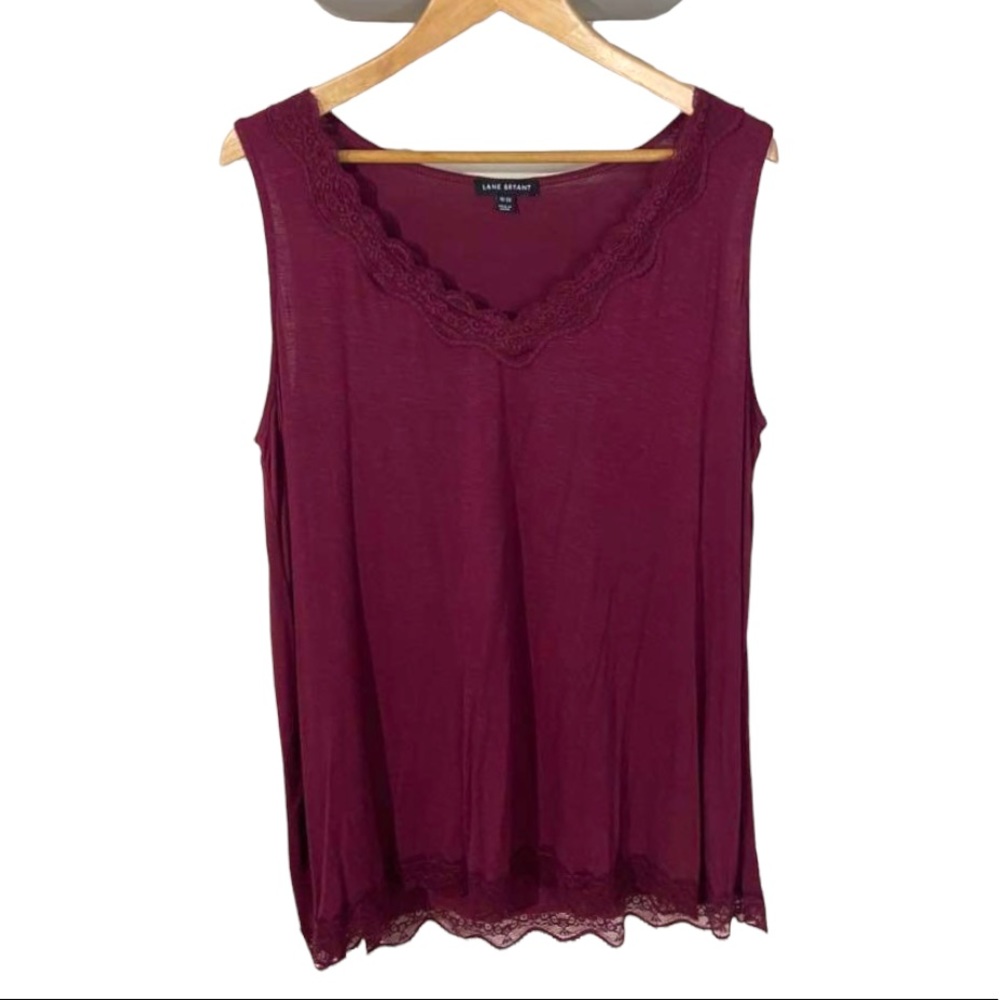 Lane Bryant Burgundy Sleeveless Tank Top Blouse Lace Trim Size 18/20